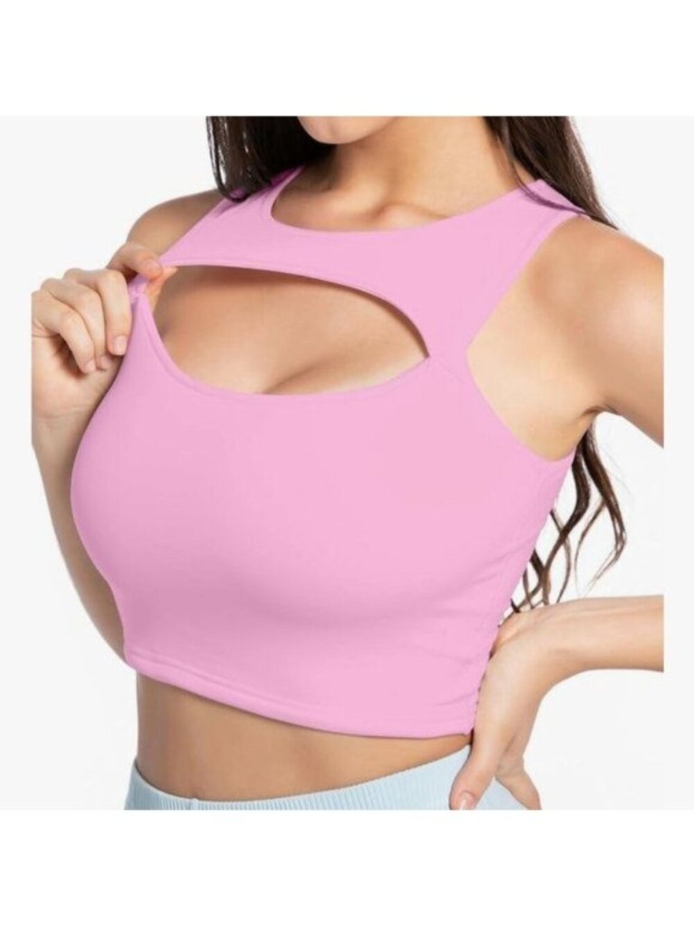 Front Cutout Double Layer Crew Neck Sleeveless Corset Cropped Tank Tops